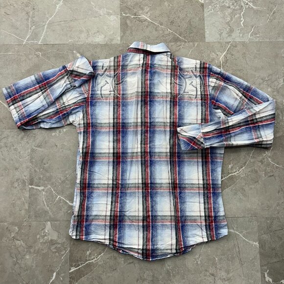 ROCK47 WESTERN PEARL SNAP BUTTON UP SHIRT MENS MEDIUM LONG SLEEVE EMBROIDERED - Picture 3 of 10